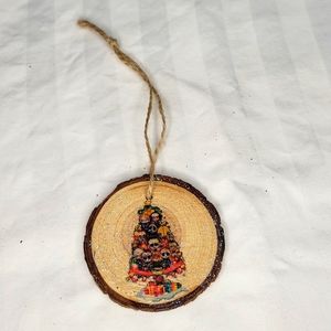 Handmade Round Wood Slice Horror Tree Ornament